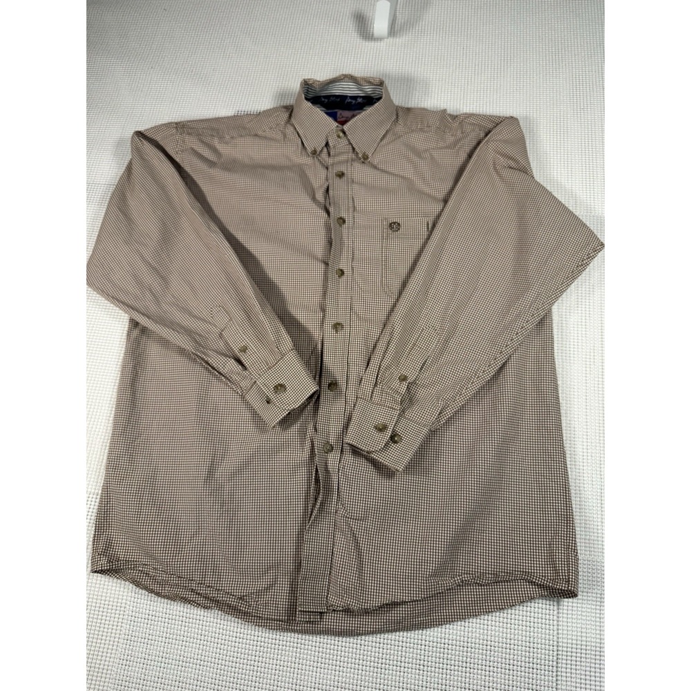 Vintage George Strait Wrangler Cowboy Cut Shirt Mens L Brown Check Button Up